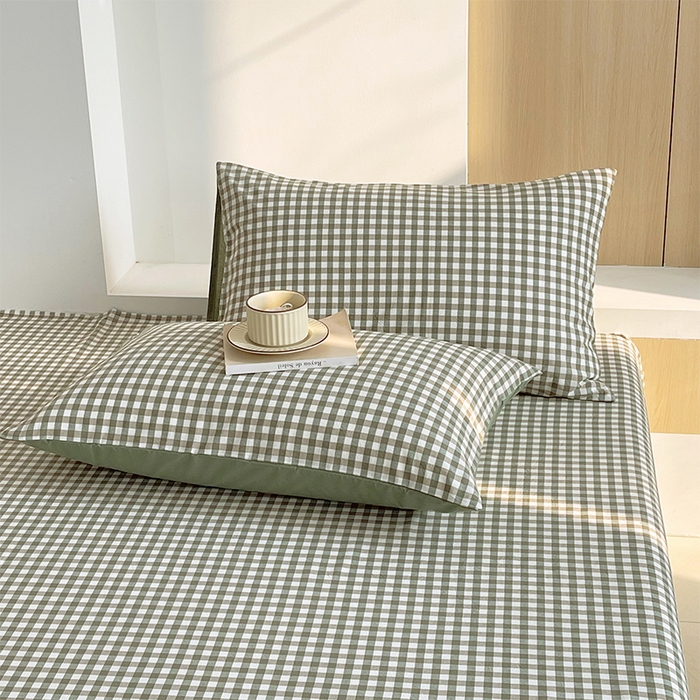 91家纺网 家纺一手货源 找家纺 春皖家纺 2026春夏新款全棉纯棉水洗棉单品系列床单单件床单单品-A版单床单 素雅-绿格