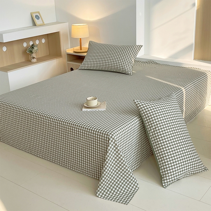 91家纺网 家纺一手货源 找家纺 春皖家纺 2026春夏新款全棉纯棉水洗棉单品系列床单单件床单单品-A版单床单 素雅-绿格