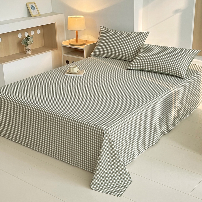 91家纺网 家纺一手货源 找家纺 春皖家纺 2026春夏新款全棉纯棉水洗棉单品系列床单单件床单单品-A版单床单 素雅-绿格