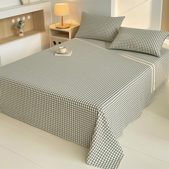 91家纺网 家纺一手货源 找家纺 春皖家纺 2026春夏新款全棉纯棉水洗棉单品系列床单单件床单单品-A版单床单 素雅-绿格