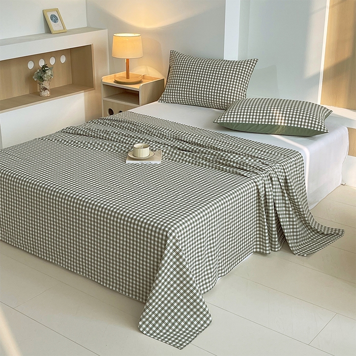 91家纺网 家纺一手货源 找家纺 春皖家纺 2026春夏新款全棉纯棉水洗棉单品系列床单单件床单单品-A版单床单 素雅-绿格