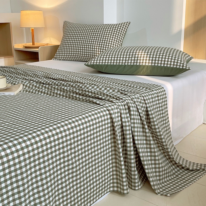 91家纺网 家纺一手货源 找家纺 春皖家纺 2026春夏新款全棉纯棉水洗棉单品系列床单单件床单单品-A版单床单 素雅-绿格