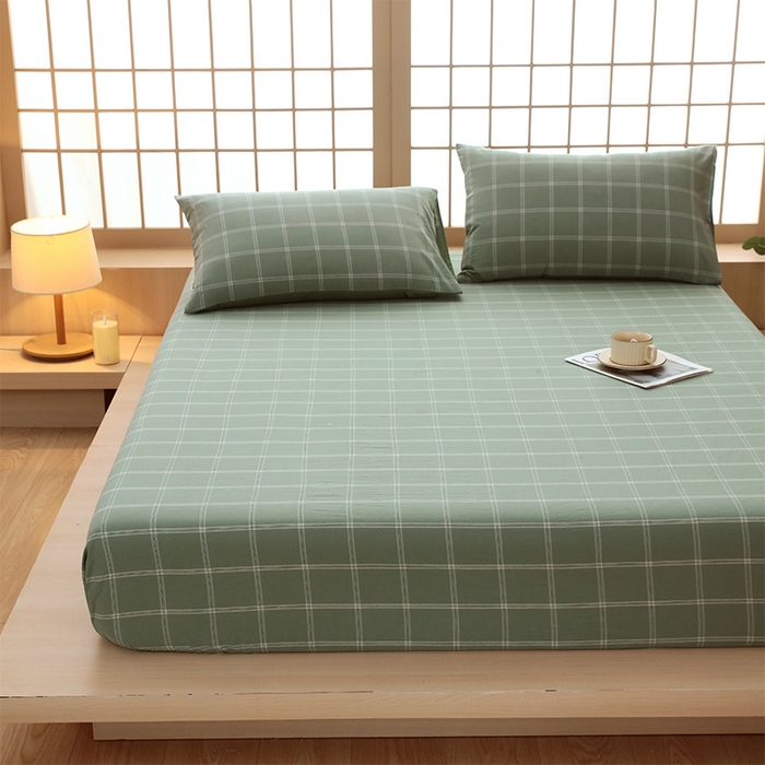 91家纺网 家纺一手货源 找家纺 春皖家纺 2026春夏新款全棉纯棉水洗棉单品系列床笠单件床笠单品-A版单床笠 素雅-韵绿