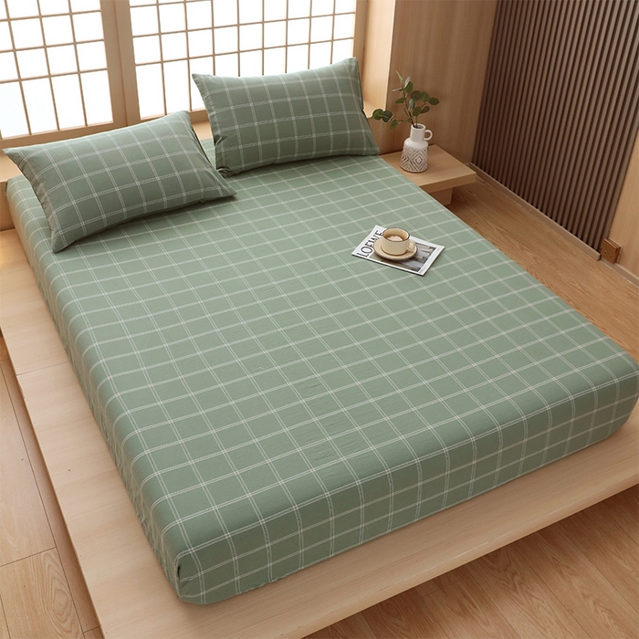 91家纺网 家纺一手货源 找家纺 春皖家纺 2026春夏新款全棉纯棉水洗棉单品系列床笠单件床笠单品-A版单床笠 素雅-韵绿