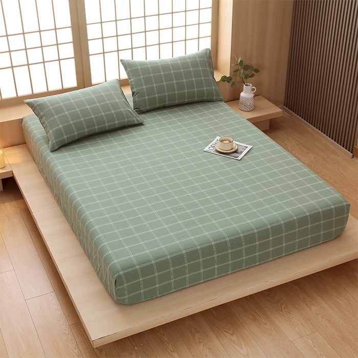 91家纺网 家纺一手货源 找家纺 春皖家纺 2026春夏新款全棉纯棉水洗棉单品系列床笠单件床笠单品-A版单床笠 素雅-韵绿