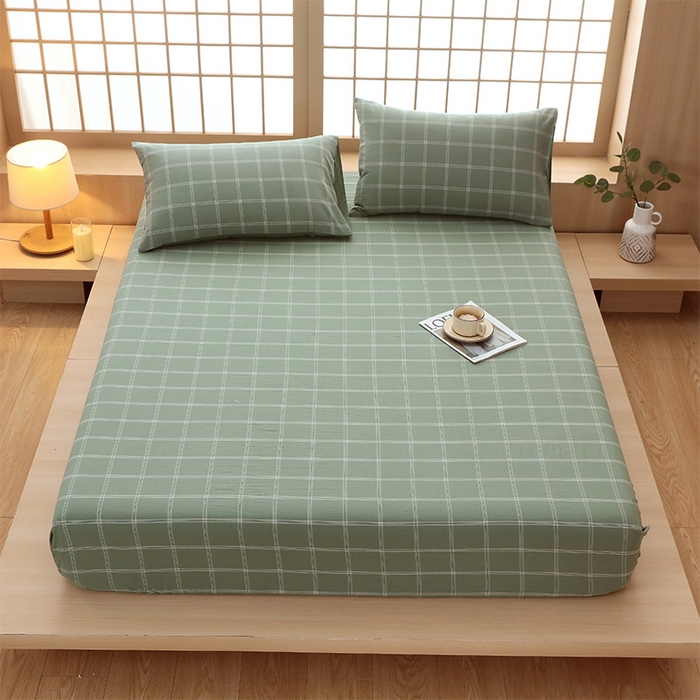 91家纺网 家纺一手货源 找家纺 春皖家纺 2026春夏新款全棉纯棉水洗棉单品系列床笠单件床笠单品-A版单床笠 素雅-韵绿