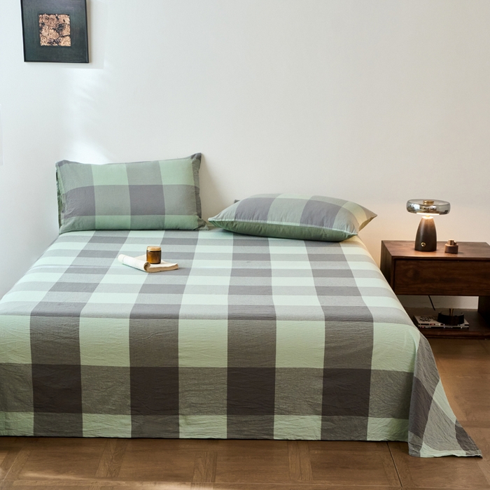 91家纺网 家纺一手货源 找家纺 春皖家纺 2026春夏新款全棉纯棉水洗棉单品系列床单单件床单单品-A版单床单 素雅-清格