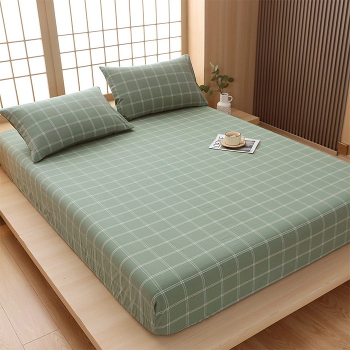 91家纺网 家纺一手货源 找家纺 春皖家纺 2026春夏新款全棉纯棉水洗棉单品系列床笠单件床笠单品-A版单床笠 素雅-韵绿