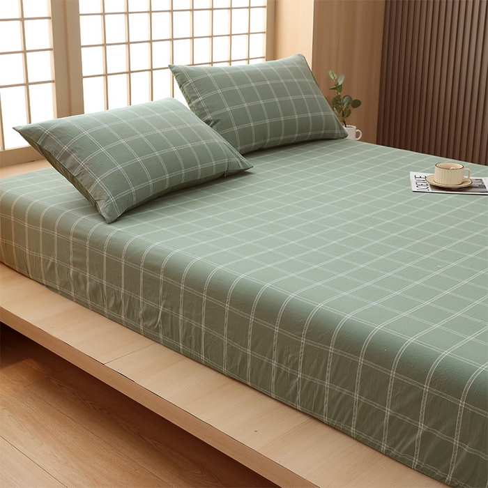 91家纺网 家纺一手货源 找家纺 春皖家纺 2026春夏新款全棉纯棉水洗棉单品系列床笠单件床笠单品-A版单床笠 素雅-韵绿