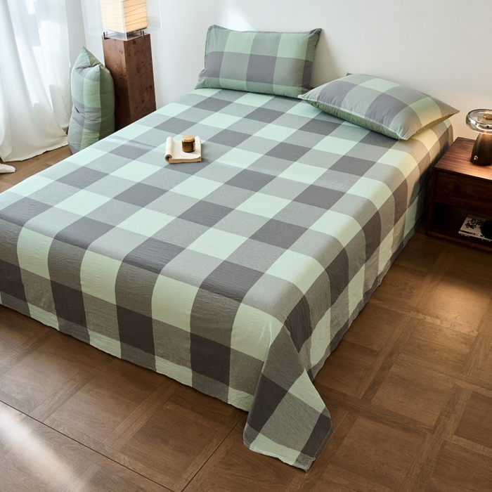 91家纺网 家纺一手货源 找家纺 春皖家纺 2026春夏新款全棉纯棉水洗棉单品系列床单单件床单单品-A版单床单 素雅-清格