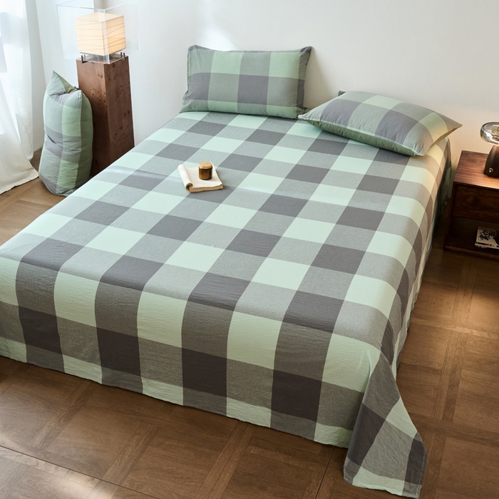 91家纺网 家纺一手货源 找家纺 春皖家纺 2026春夏新款全棉纯棉水洗棉单品系列床单单件床单单品-A版单床单 素雅-清格