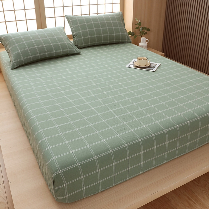 91家纺网 家纺一手货源 找家纺 春皖家纺 2026春夏新款全棉纯棉水洗棉单品系列床笠单件床笠单品-A版单床笠 素雅-韵绿