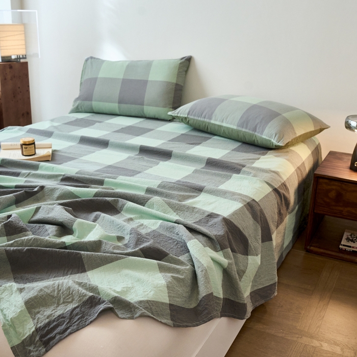 91家纺网 家纺一手货源 找家纺 春皖家纺 2026春夏新款全棉纯棉水洗棉单品系列床单单件床单单品-A版单床单 素雅-清格