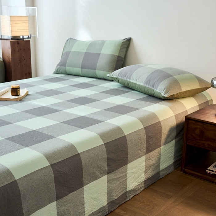 91家纺网 家纺一手货源 找家纺 春皖家纺 2026春夏新款全棉纯棉水洗棉单品系列床单单件床单单品-A版单床单 素雅-清格