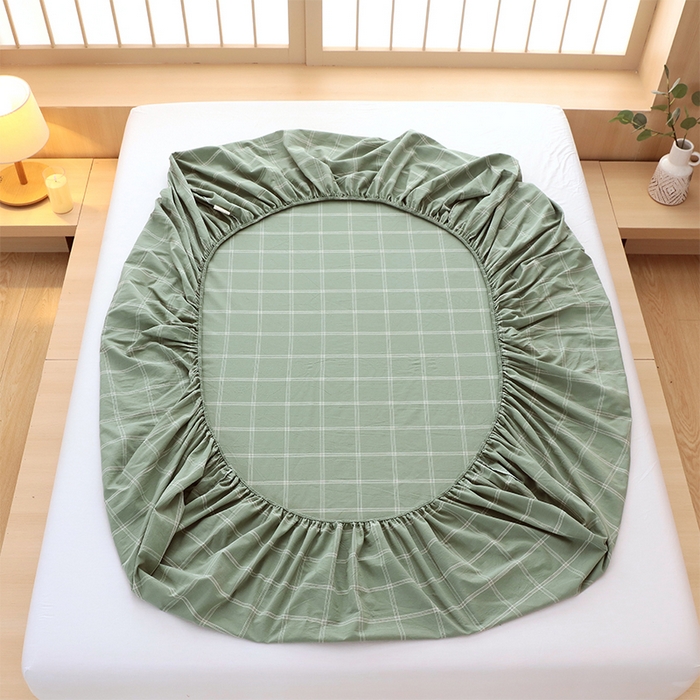 91家纺网 家纺一手货源 找家纺 春皖家纺 2026春夏新款全棉纯棉水洗棉单品系列床笠单件床笠单品-A版单床笠 素雅-韵绿