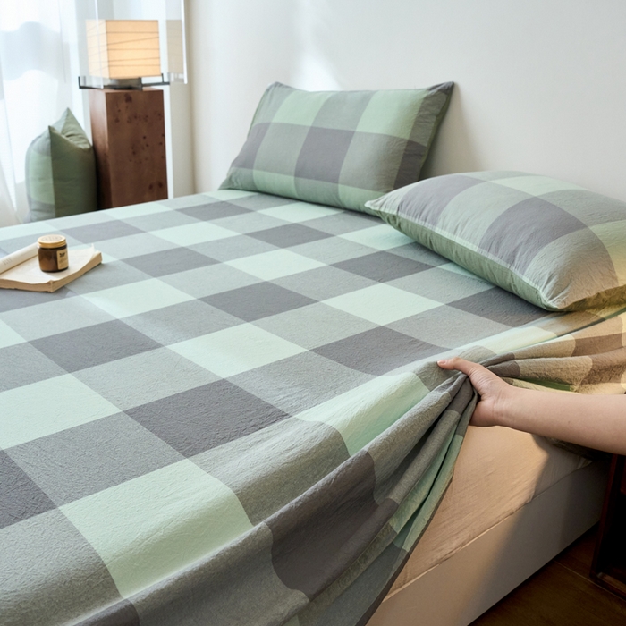 91家纺网 家纺一手货源 找家纺 春皖家纺 2026春夏新款全棉纯棉水洗棉单品系列床单单件床单单品-A版单床单 素雅-清格