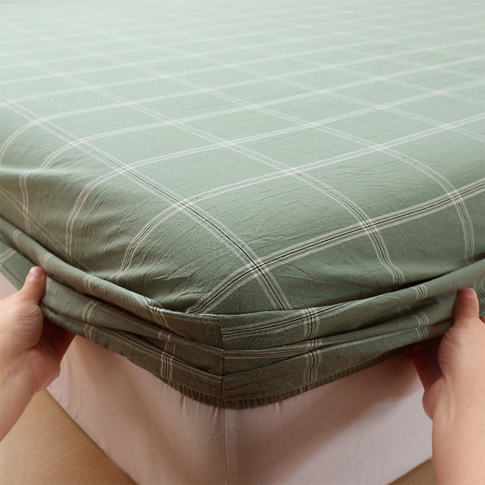 91家纺网 家纺一手货源 找家纺 春皖家纺 2026春夏新款全棉纯棉水洗棉单品系列床笠单件床笠单品-A版单床笠 素雅-韵绿