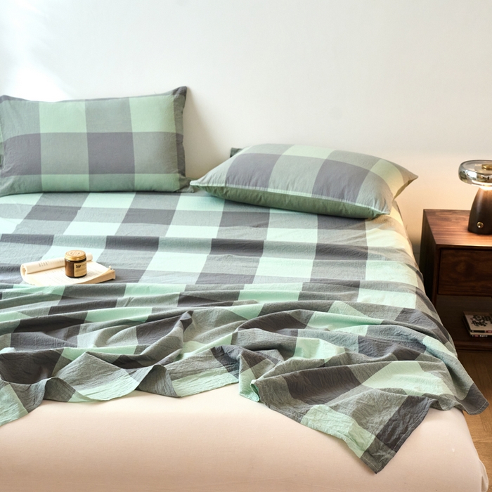 91家纺网 家纺一手货源 找家纺 春皖家纺 2026春夏新款全棉纯棉水洗棉单品系列床单单件床单单品-A版单床单 素雅-清格