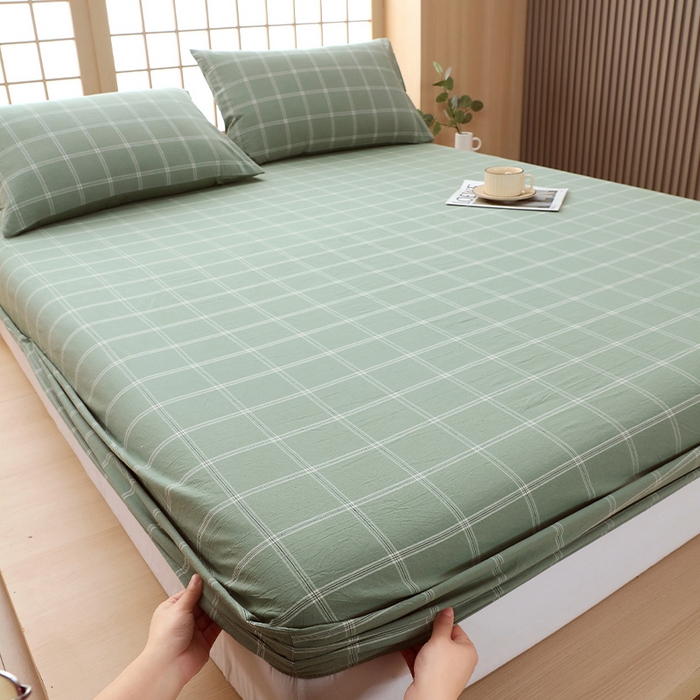 91家纺网 家纺一手货源 找家纺 春皖家纺 2026春夏新款全棉纯棉水洗棉单品系列床笠单件床笠单品-A版单床笠 素雅-韵绿