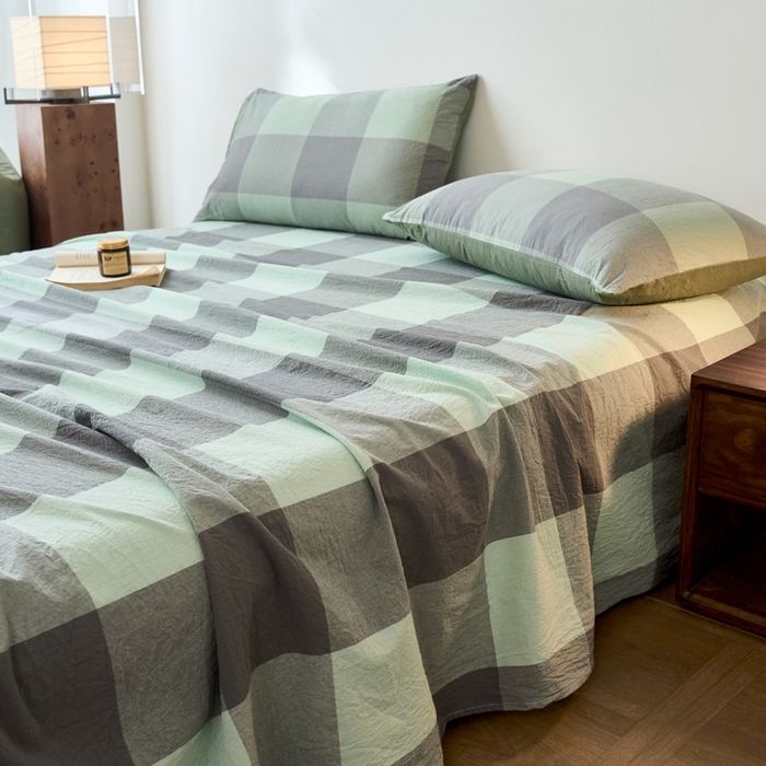 91家纺网 家纺一手货源 找家纺 春皖家纺 2026春夏新款全棉纯棉水洗棉单品系列床单单件床单单品-A版单床单 素雅-清格