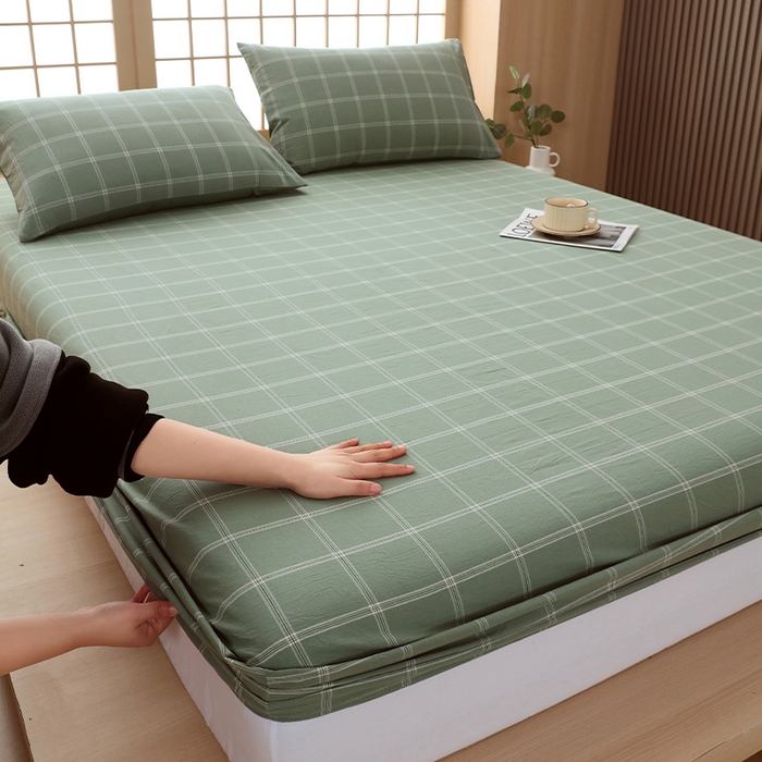 91家纺网 家纺一手货源 找家纺 春皖家纺 2026春夏新款全棉纯棉水洗棉单品系列床笠单件床笠单品-A版单床笠 素雅-韵绿