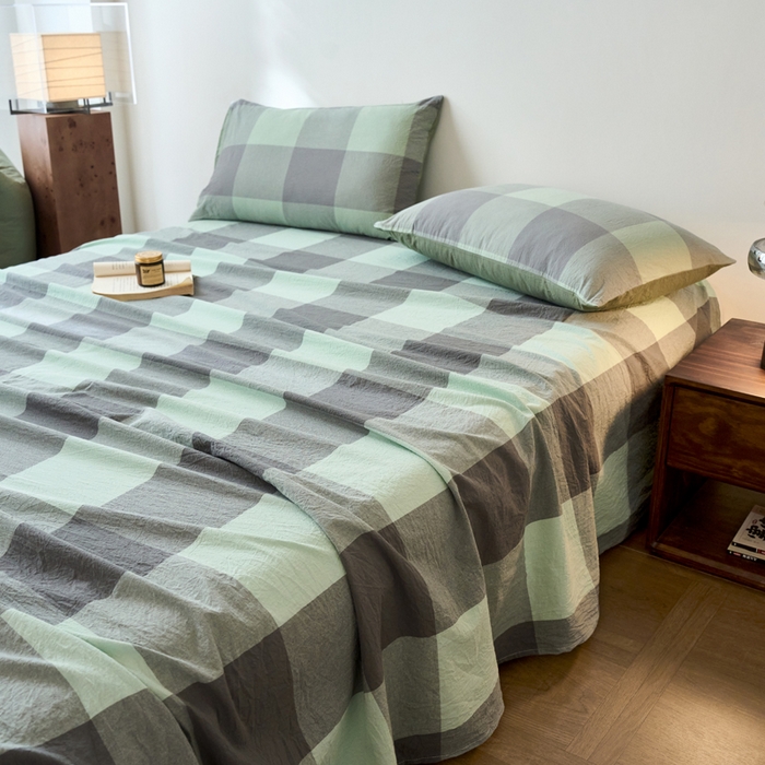 91家纺网 家纺一手货源 找家纺 春皖家纺 2026春夏新款全棉纯棉水洗棉单品系列床单单件床单单品-A版单床单 素雅-清格