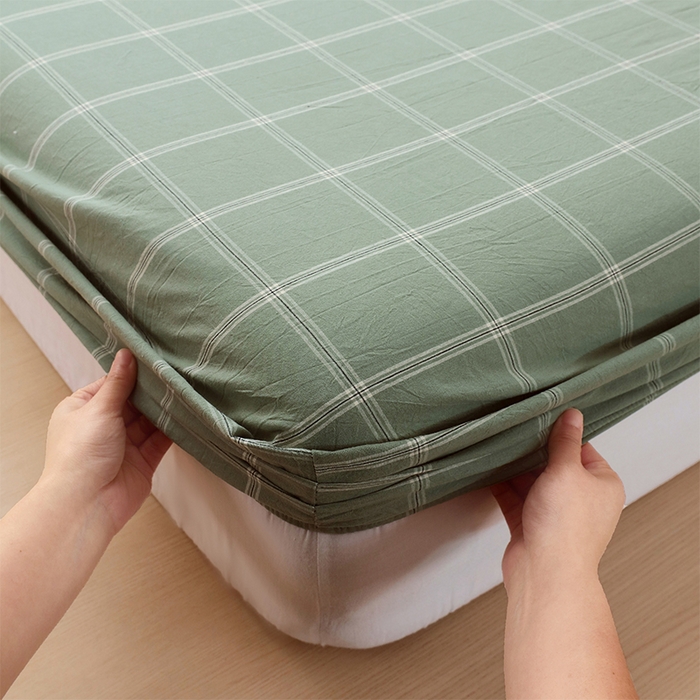 91家纺网 家纺一手货源 找家纺 春皖家纺 2026春夏新款全棉纯棉水洗棉单品系列床笠单件床笠单品-A版单床笠 素雅-韵绿