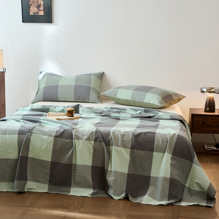 91家纺网 家纺一手货源 找家纺 春皖家纺 2026春夏新款全棉纯棉水洗棉单品系列床单单件床单单品-A版单床单 素雅-清格