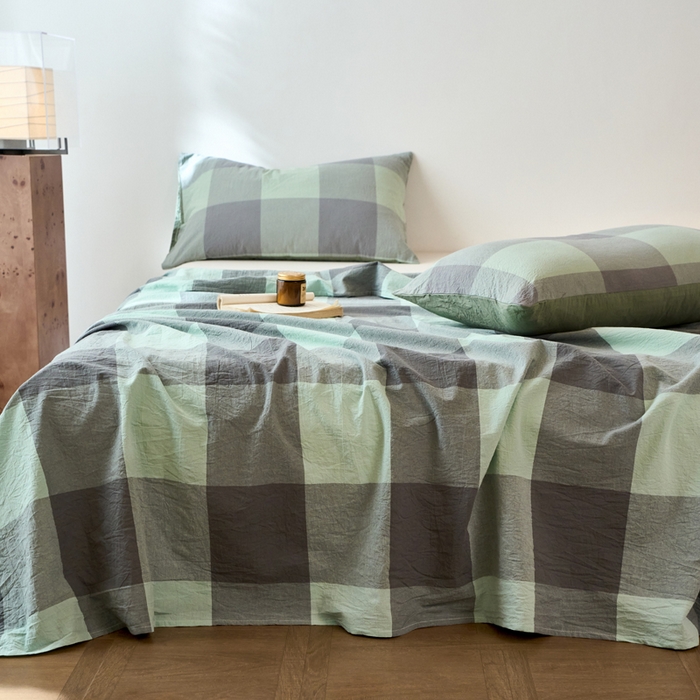 91家纺网 家纺一手货源 找家纺 春皖家纺 2026春夏新款全棉纯棉水洗棉单品系列床单单件床单单品-A版单床单 素雅-清格