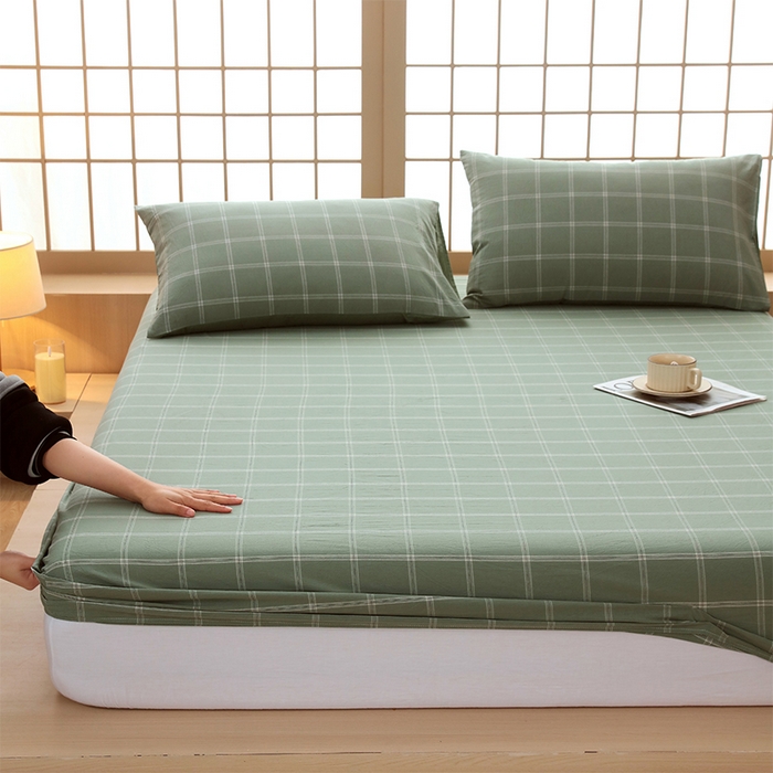 91家纺网 家纺一手货源 找家纺 春皖家纺 2026春夏新款全棉纯棉水洗棉单品系列床笠单件床笠单品-A版单床笠 素雅-韵绿