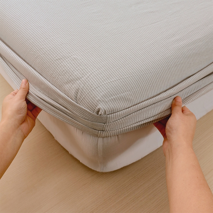 91家纺网 家纺一手货源 找家纺 春皖家纺 2026春夏新款全棉纯棉水洗棉单品系列床笠单件床笠单品-A版单床笠 细条灰