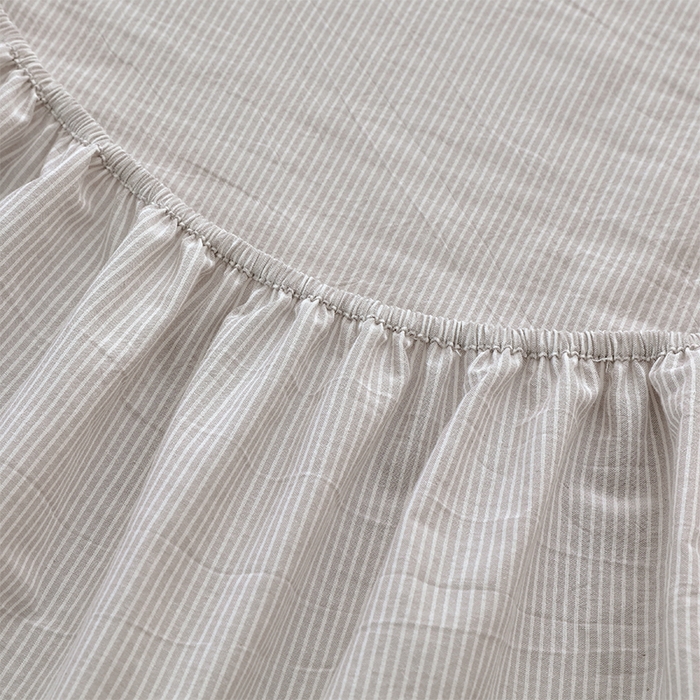 91家纺网 家纺一手货源 找家纺 春皖家纺 2026春夏新款全棉纯棉水洗棉单品系列床笠单件床笠单品-A版单床笠 细条灰