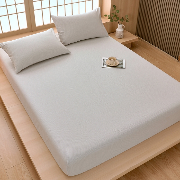 91家纺网 家纺一手货源 找家纺 春皖家纺 2026春夏新款全棉纯棉水洗棉单品系列床笠单件床笠单品-A版单床笠 细条灰