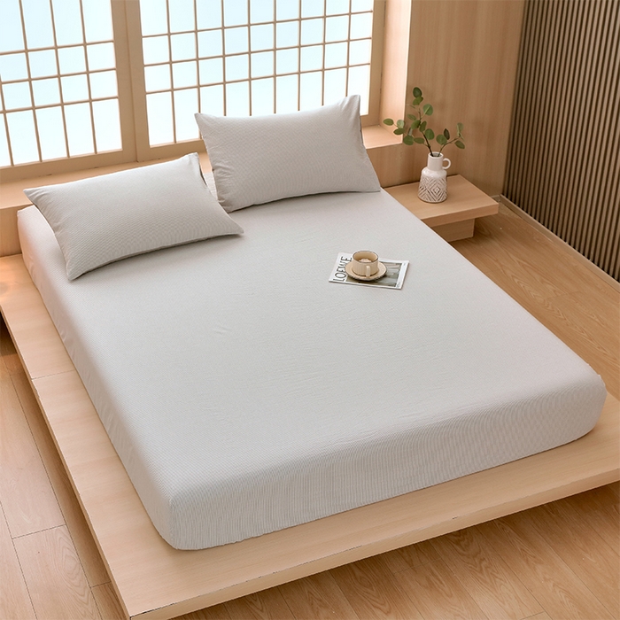 91家纺网 家纺一手货源 找家纺 春皖家纺 2026春夏新款全棉纯棉水洗棉单品系列床笠单件床笠单品-A版单床笠 细条灰