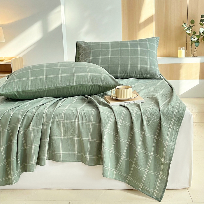 91家纺网 家纺一手货源 找家纺 春皖家纺 2026春夏新款全棉纯棉水洗棉单品系列床单单件床单单品-A版单床单 素雅-韵绿