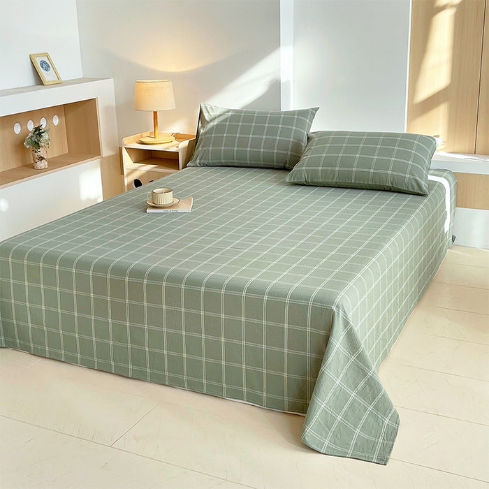 91家纺网 家纺一手货源 找家纺 春皖家纺 2026春夏新款全棉纯棉水洗棉单品系列床单单件床单单品-A版单床单 素雅-韵绿