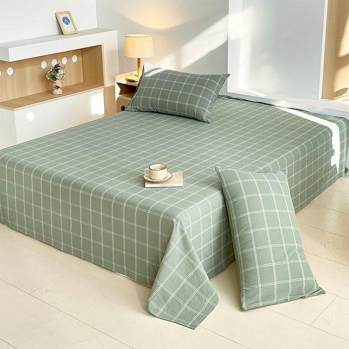 91家纺网 家纺一手货源 找家纺 春皖家纺 2026春夏新款全棉纯棉水洗棉单品系列床单单件床单单品-A版单床单 素雅-韵绿