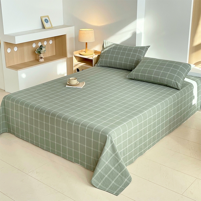 91家纺网 家纺一手货源 找家纺 春皖家纺 2026春夏新款全棉纯棉水洗棉单品系列床单单件床单单品-A版单床单 素雅-韵绿