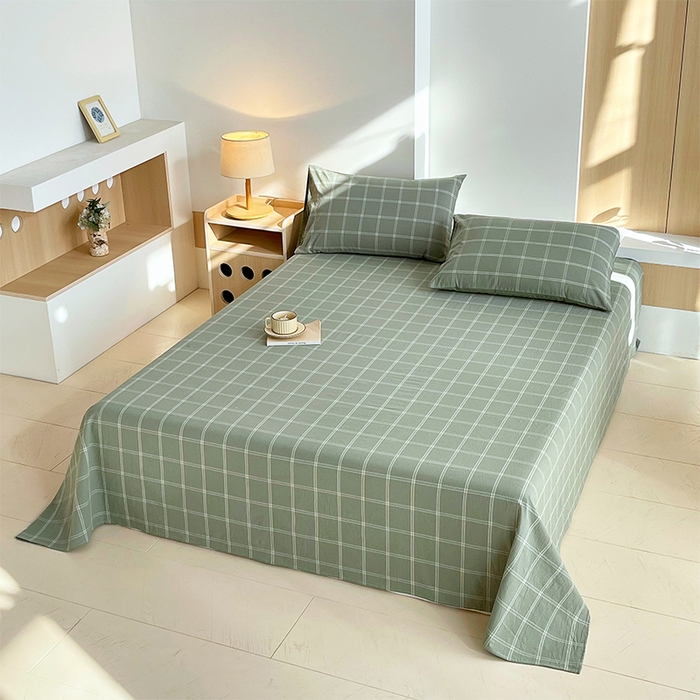 91家纺网 家纺一手货源 找家纺 春皖家纺 2026春夏新款全棉纯棉水洗棉单品系列床单单件床单单品-A版单床单 素雅-韵绿