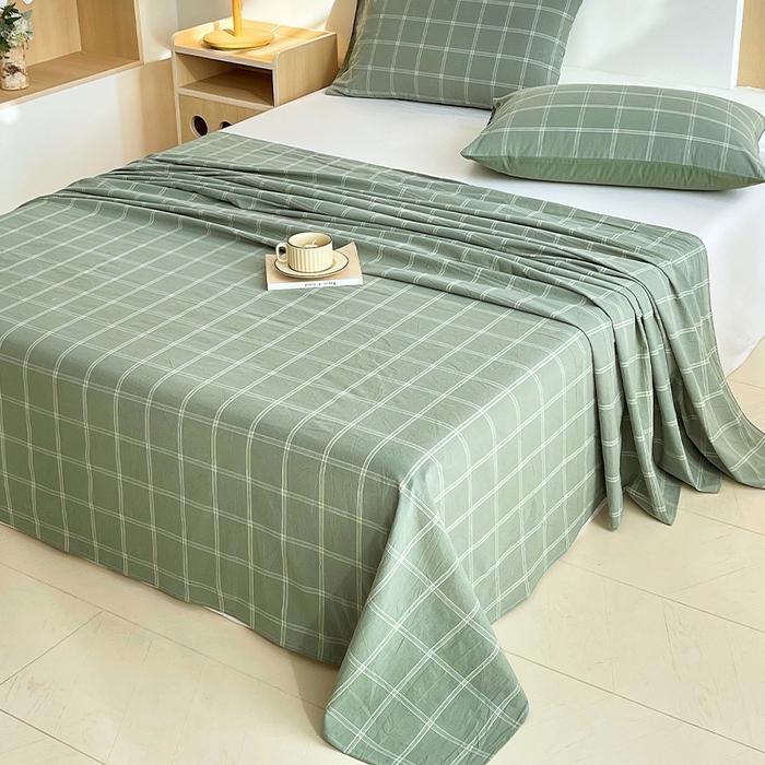 91家纺网 家纺一手货源 找家纺 春皖家纺 2026春夏新款全棉纯棉水洗棉单品系列床单单件床单单品-A版单床单 素雅-韵绿