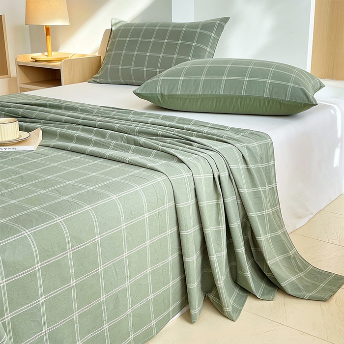 91家纺网 家纺一手货源 找家纺 春皖家纺 2026春夏新款全棉纯棉水洗棉单品系列床单单件床单单品-A版单床单 素雅-韵绿