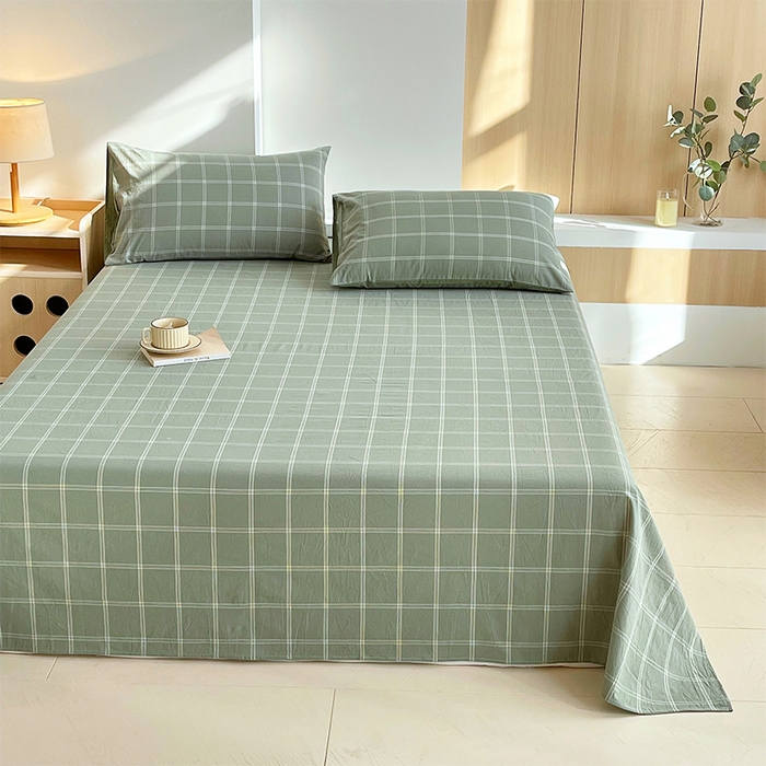 91家纺网 家纺一手货源 找家纺 春皖家纺 2026春夏新款全棉纯棉水洗棉单品系列床单单件床单单品-A版单床单 素雅-韵绿