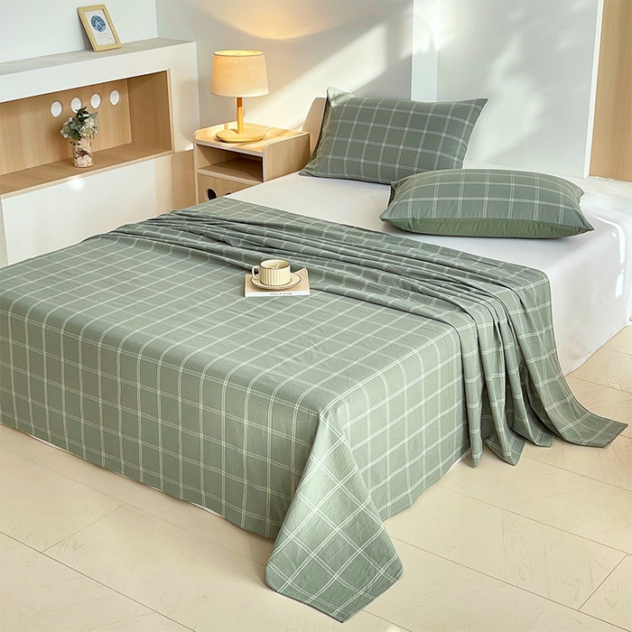 91家纺网 家纺一手货源 找家纺 春皖家纺 2026春夏新款全棉纯棉水洗棉单品系列床单单件床单单品-A版单床单 素雅-韵绿