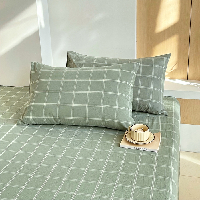 91家纺网 家纺一手货源 找家纺 春皖家纺 2026春夏新款全棉纯棉水洗棉单品系列床单单件床单单品-A版单床单 素雅-韵绿