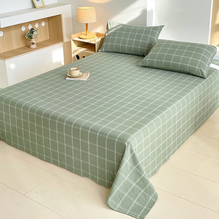 91家纺网 家纺一手货源 找家纺 春皖家纺 2026春夏新款全棉纯棉水洗棉单品系列床单单件床单单品-A版单床单 素雅-韵绿