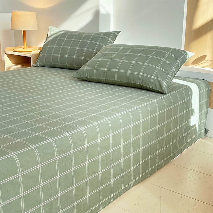 91家纺网 家纺一手货源 找家纺 春皖家纺 2026春夏新款全棉纯棉水洗棉单品系列床单单件床单单品-A版单床单 素雅-韵绿