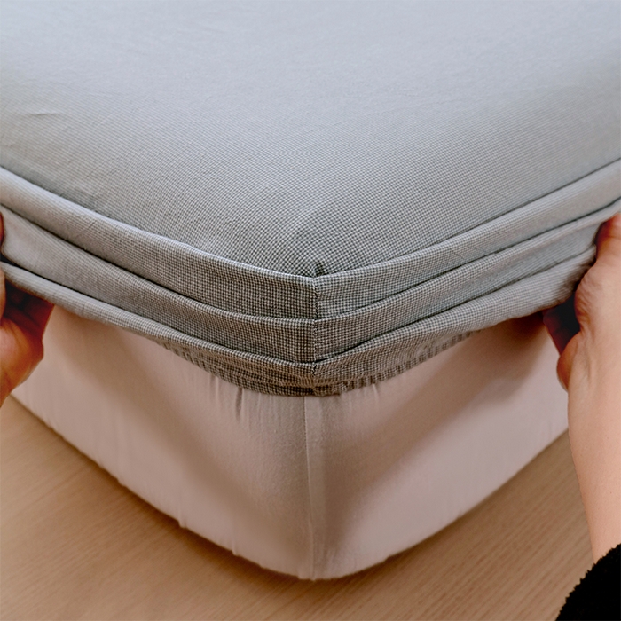 91家纺网 家纺一手货源 找家纺 春皖家纺 2026春夏新款全棉纯棉水洗棉单品系列床笠单件床笠单品-A版单床笠 细条蓝