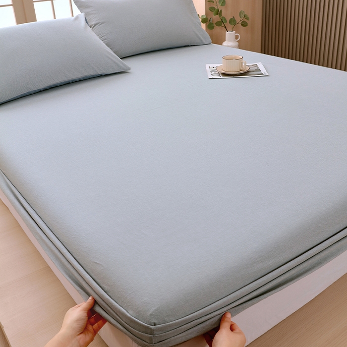 91家纺网 家纺一手货源 找家纺 春皖家纺 2026春夏新款全棉纯棉水洗棉单品系列床笠单件床笠单品-A版单床笠 细条蓝