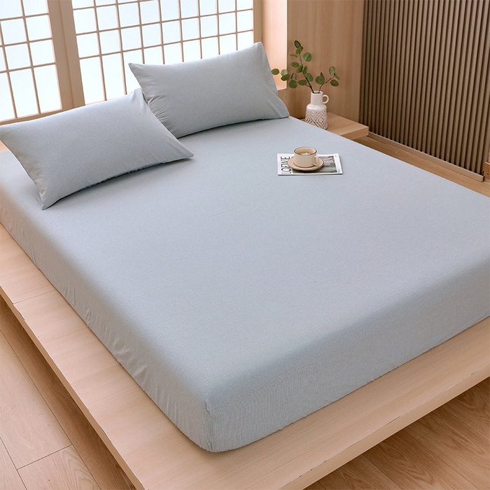 91家纺网 家纺一手货源 找家纺 春皖家纺 2026春夏新款全棉纯棉水洗棉单品系列床笠单件床笠单品-A版单床笠 细条蓝