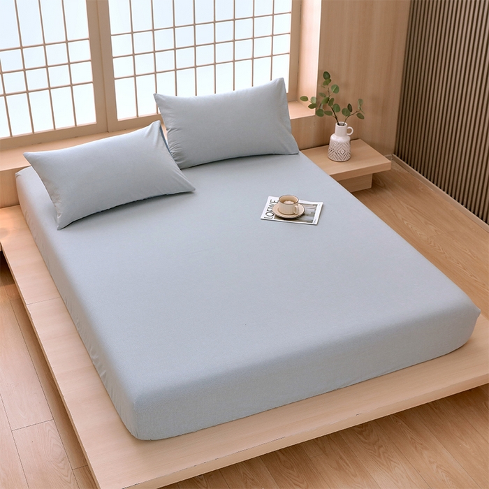 91家纺网 家纺一手货源 找家纺 春皖家纺 2026春夏新款全棉纯棉水洗棉单品系列床笠单件床笠单品-A版单床笠 细条蓝